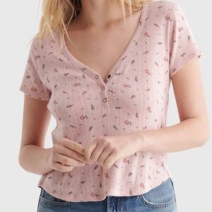 Lucky Brand Pointelle V Neck Henley S